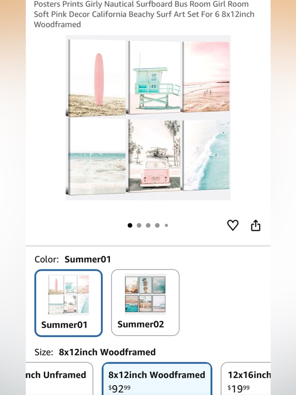 Beach Surf Wall Art Set - Pink & Aqua Coastal Prints (6-Pack)